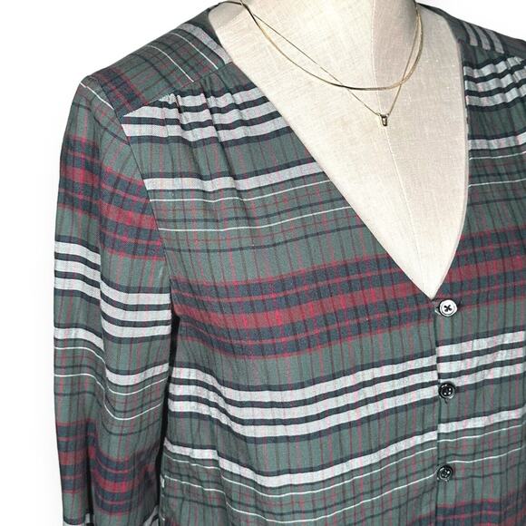 MADEWELL Pineview Plaid Button Front Blouse Top Striped Green Red Cozy Chic S/M - Picture 5 of 13